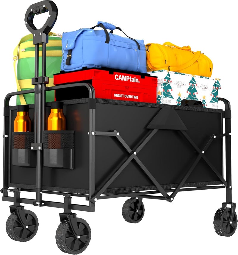 Eworld Collapsible Wagon Cart – 380LBS Folding Beach Utility Wagon, Portable Grocery & Transport Cart for Beach, Camping, Garden & Shopping - Image 1